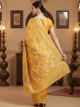 Women's Silk Blend Mustard Woven Design DesignerSaree With Blouse Piece